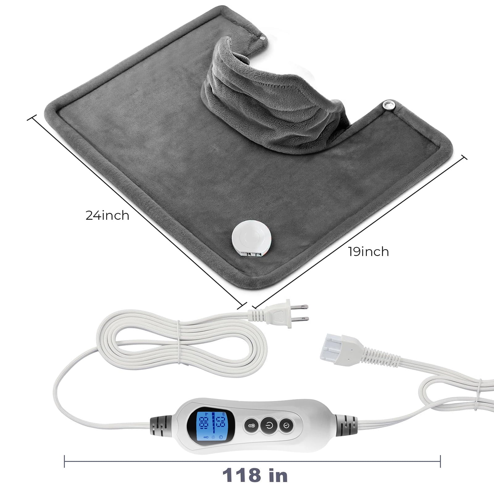 TCVOR 19''x24'' Heating Pad for Neck and Shoulders, 2Lb Weighted Soft Flannel Electric Heating Pads with 6 Heat Settings & 6 Timer Auto Shut Off, Gray