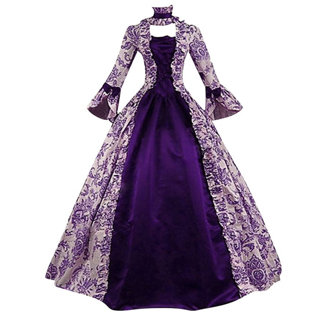 Tqyyweavej Robe Médiévale Victorienne pour Femmes Costumes de Renaissance Vintage Halloween Manches Longues Col Carré Robes Rococo Gothique S-5TG