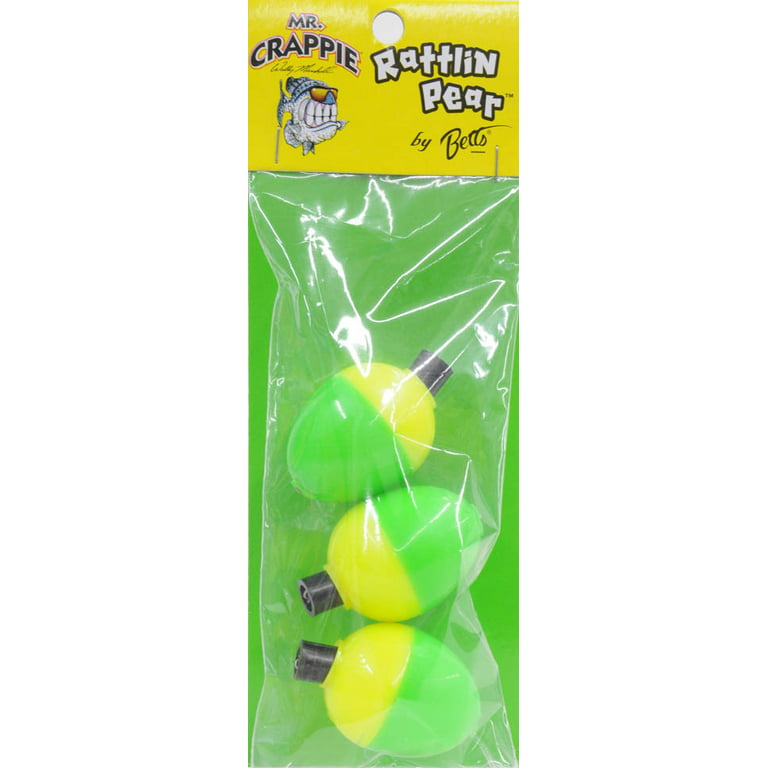 Mr. Crappie RP4P-3YG Rattlin Pear Floats 1.25 Yellow And Green 3 Per Pack  
