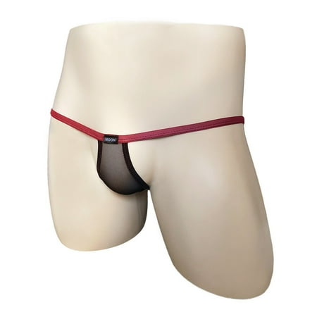 

YIWEI Men Sexy Low Waist Breathable Briefs Big Pouch Smooth Elastic Ice Silk Panties Red Wine L