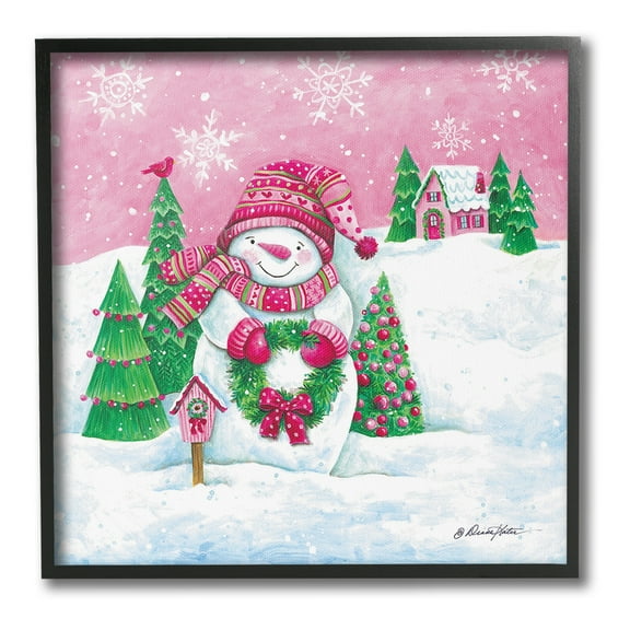 Stupell Industries Scenic Winter Snowman Holiday Painting Black Framed Art Print Wall Art, 12 x 12