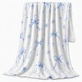 thumbnail image 2 of Blue Bow Floral Autumn Whimsy Girls Bedroom, Playful Botanical Garden Scene, Warm Flannel Blanket for Sunroom and Reading Nook, Garden Lovers Thanksgiving Gift, Playful Home Decor, 2 of 9