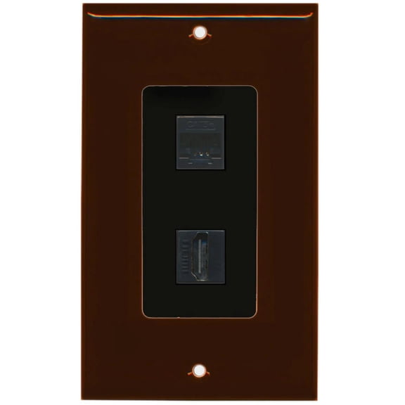 RiteAV - 1 Cat5e Ethernet and 1 HDMI Decorative Wall Plate - Brown/Black - Bracket Included