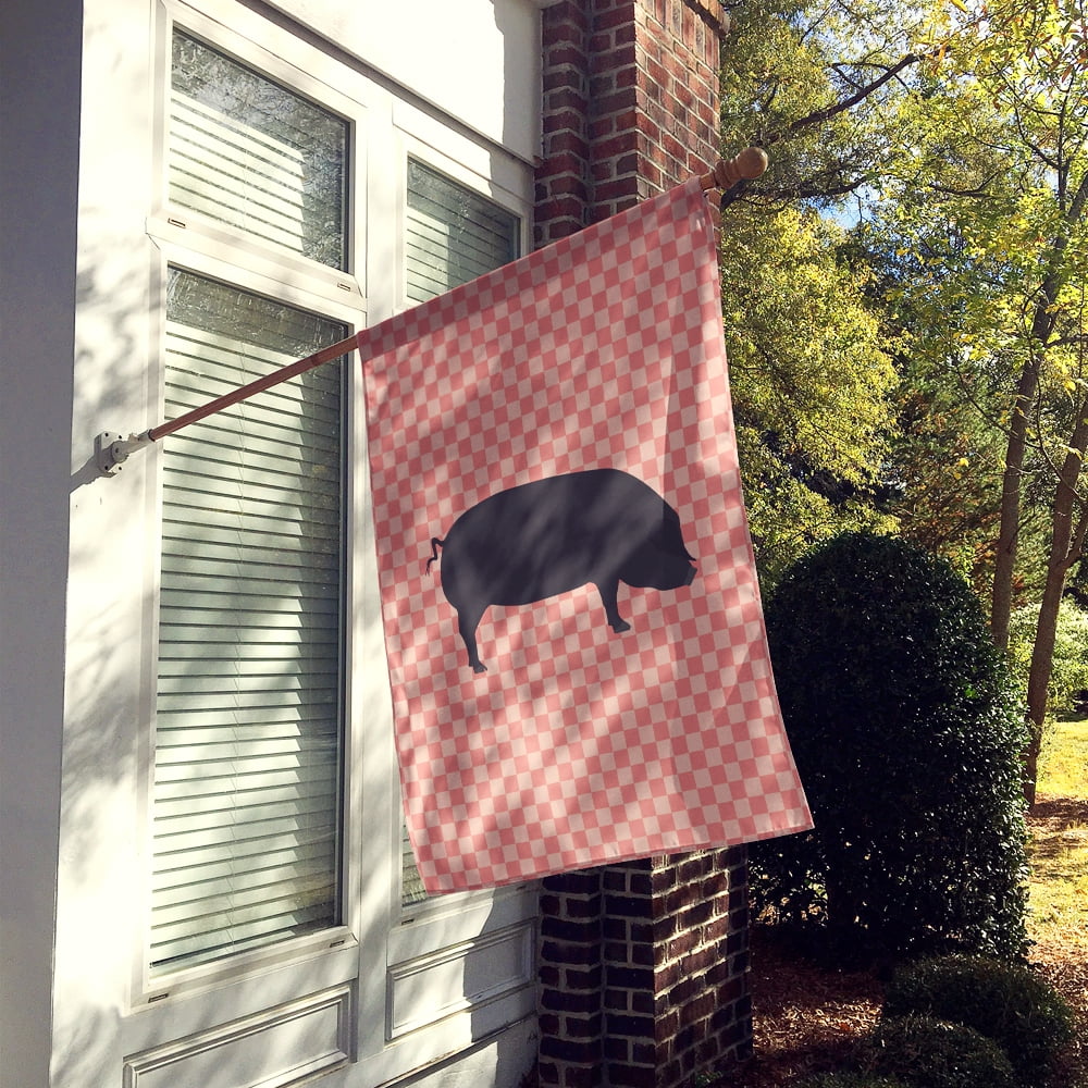 Carolines Treasures BB7931CHF Devon Large Black Pig Pink Check Canvas House Flag