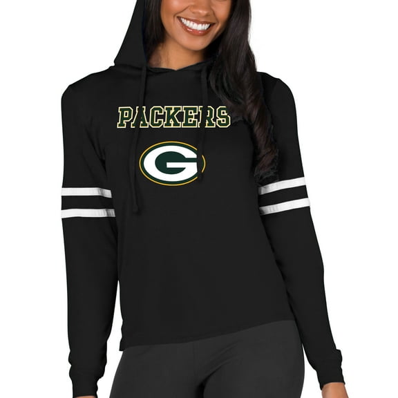 Women's Concepts Sport Black Green Bay Packers Marathon Lightweight Lounge Pullover Hoodie