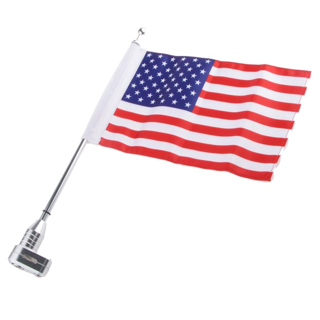 Motocicleta Bandera americana de 10x6 pulgadas con portaequipajes Soporte de poste de bandera Sissy Bar para Golden Wing GL1800 Macarena Bandera de la motocicleta
