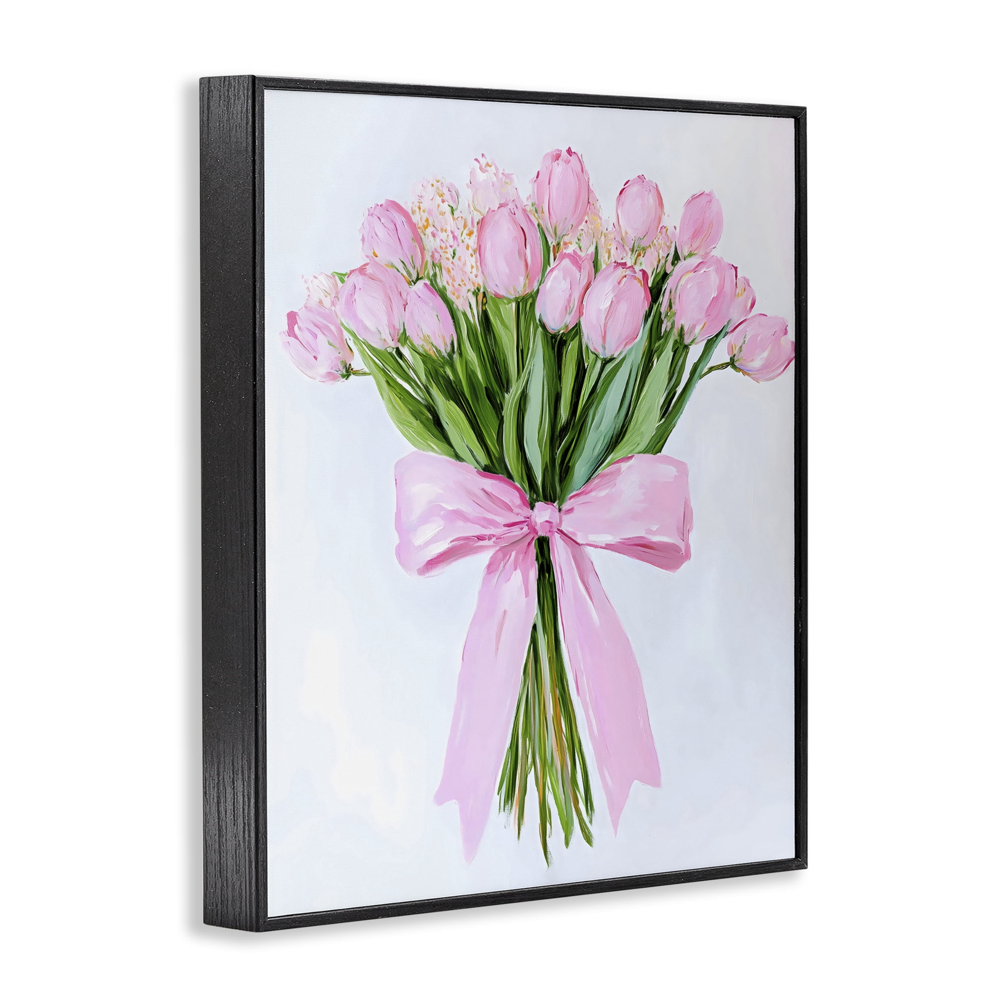 Stupell Industries Soft Pink Tulips with Ribbon Black Framed Giclee Art, design by The Prints Vibe