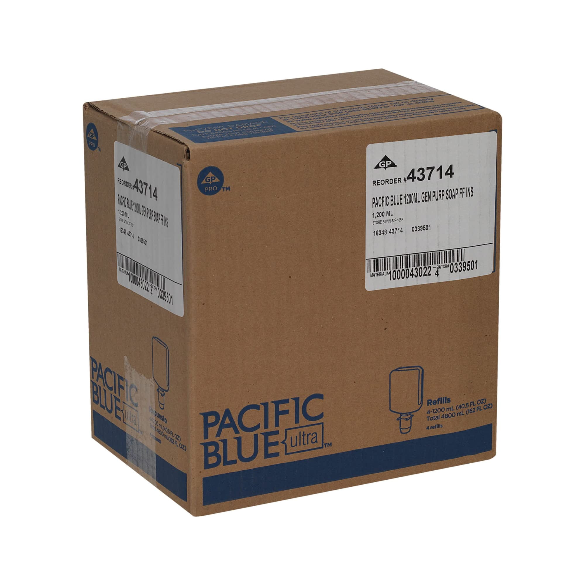 1200 mL Pacific Blue Ultra Foam Soap Manual Dispenser Refill - Fragrance-Free (4/Carton)