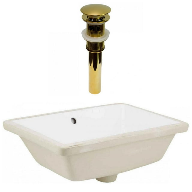 American Imaginations 18-in. W CUPC Rectangle Bathroom Undermount Sink Set In White - Gold Hardware - Overflow Drain Incl. AI-31840