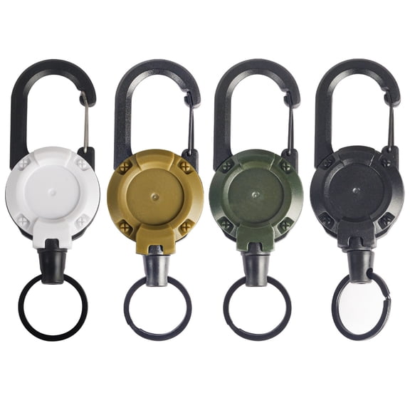 4PCS Retractable Keychain With 0.8 mm Stainless Steel Cord Heavy Duty Carabiner Badge Holder Extendable Camping Hiking Hanging Buckle Keyring