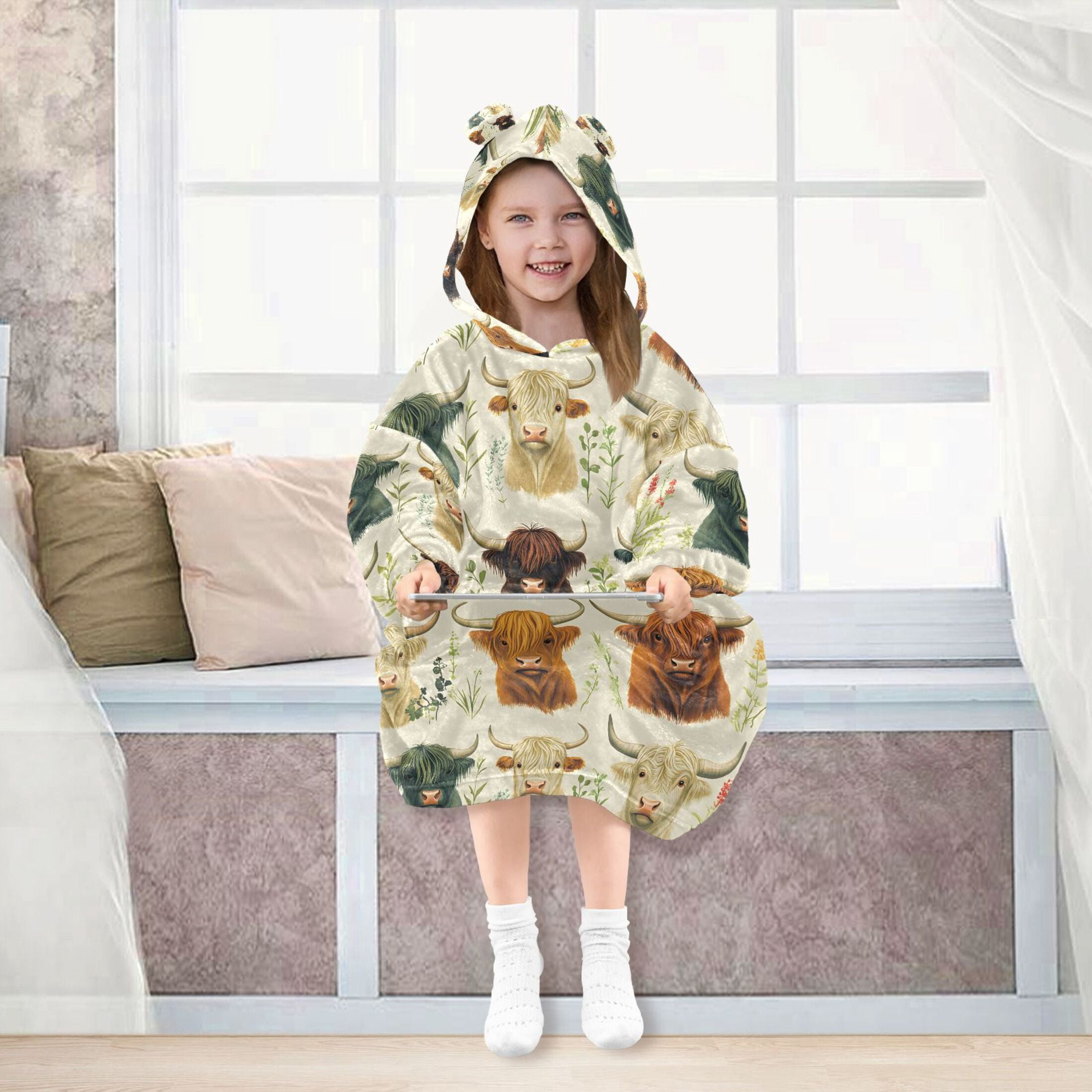 joogoo Blanket Hoodie for Highland Cattles Oversize Sweatshirt 3-14 YR L