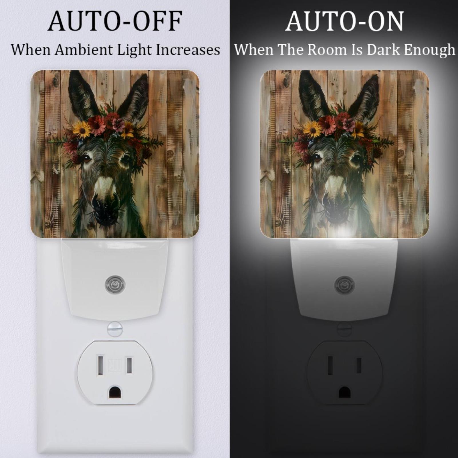 PhooArto Donkey Flower Wreath Plug in LED Night Light Auto Sensor Dusk to Dawn Decorative Night for Bedroom, Bathroom, Kitchen, Hallway, Stairs, Baby's Room, Energy Saving