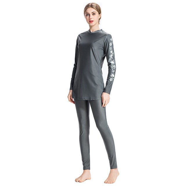BKQCNKM Muslim Swimsuits for Women, Burkini Sets for Women, Full Body Swimsuit for Women, Hijab Swimsuits for Women, Full Body Rash Guard Women, Gray L
