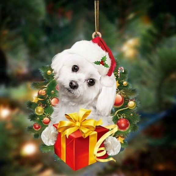 Acrylic 2D FLAT Maltese-Dogs give gifts Hanging Ornament, Christmas Ornament, Dog Ornament, Xmas Dog Ornaments