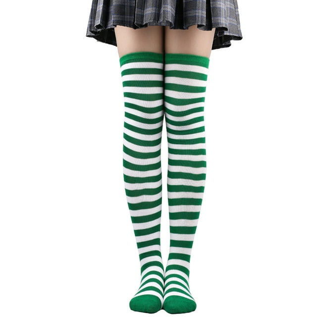 Nvzi 2 pares de calcetines por encima de la rodilla, calcetines hasta la rodilla, medias altas hasta el muslo, calcetines hasta la rodilla para mujer, para cosplay de niña, uso diario, verde