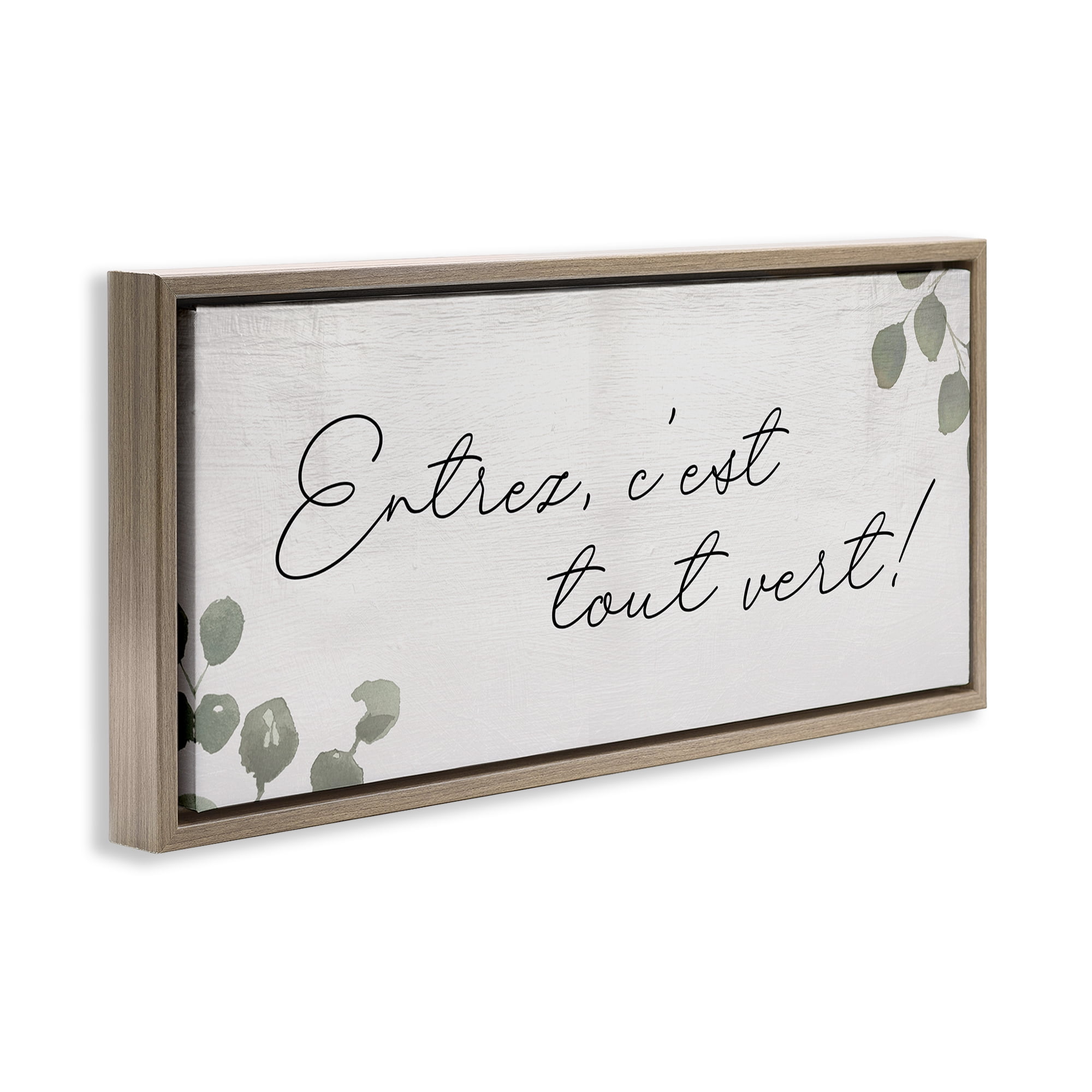 Stupell Industries Come In It's Green Phrase Plants & Flowers Painting Brown Floater Framed Canvas Art Print Wall Art, 25 x 11