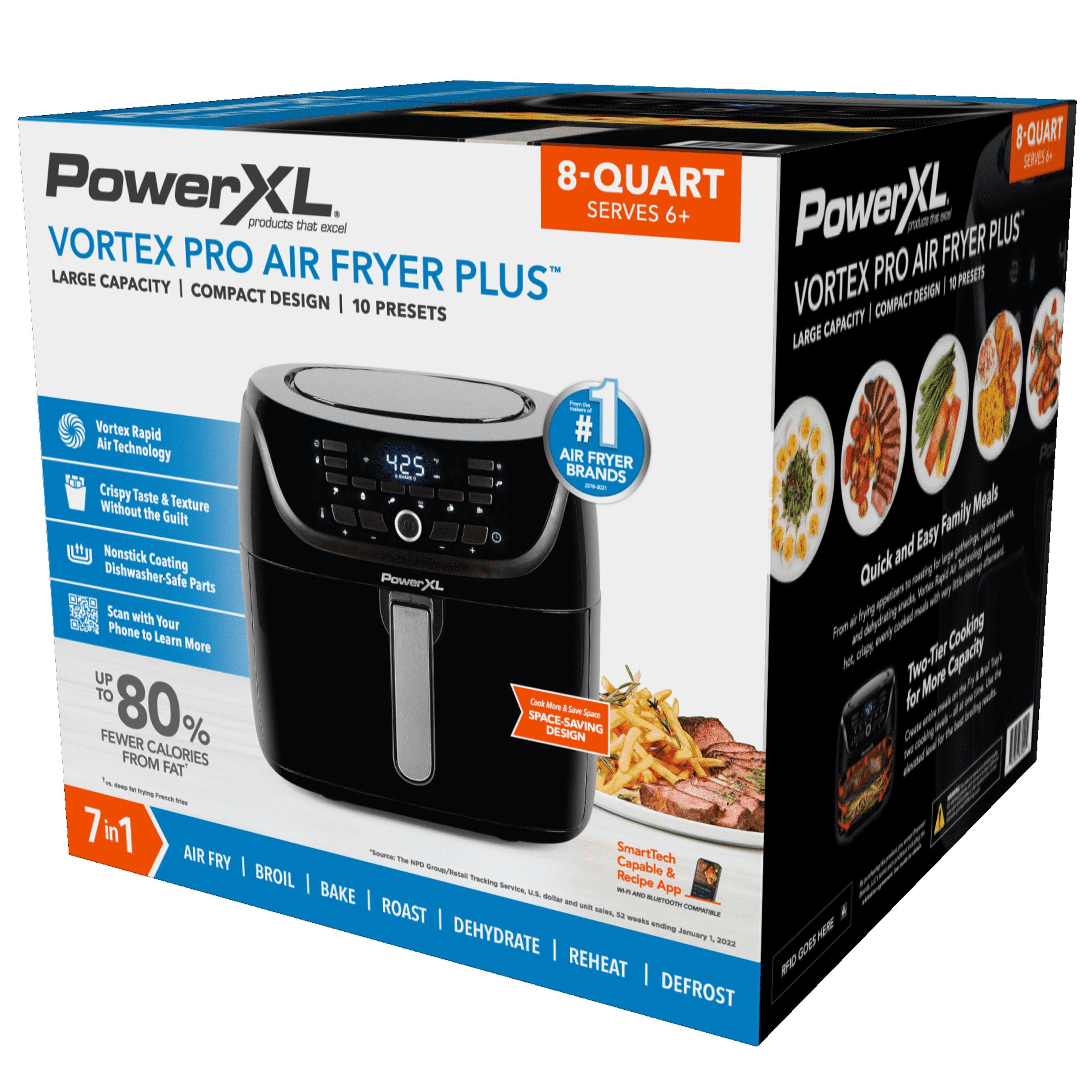 PowerXL™ Vortex Pro Air Fryer™ SmartTech with Recipe App, 8-QT Large Air  Fryer Oven Combo with 10 Presets, Roast, Bake, Broil, Dehydrate – Black 