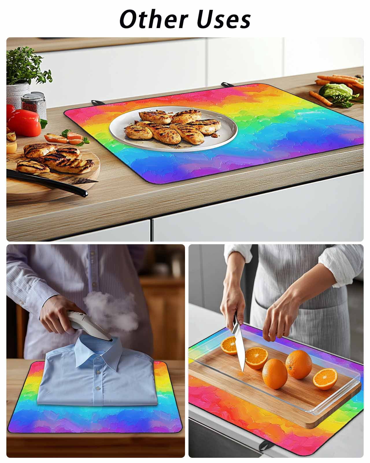 Stove Top Covers for Electric Stove, Rainbow Oil Painting Glass Stovetop Cover Protector, Watercolor Colorful Abstract Art Induction Cooktop Protector Oven Mat for Kitchen Countertop 24"x21"