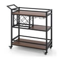 thumbnail image 4 of Bar Cart 3-Tier on Wheels, Kitchen Serving Cart with Wine Rack & Glass Holders, Rustic Brown, Metal Frame, 41"x14"x37", 200lbs Capacity, Home Bar & Kitchen Storage, 4 of 9