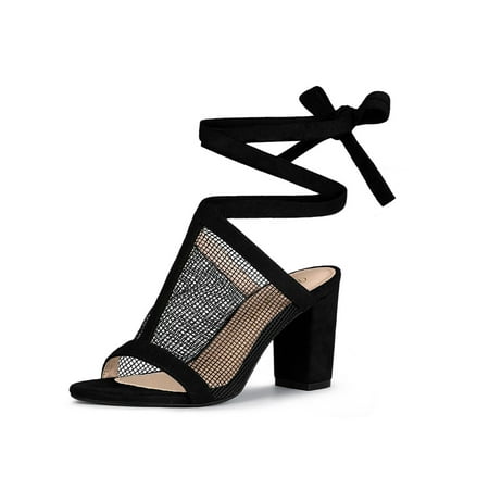 

Allegra K Women s Sandals Block Heels Mesh Lace up Sandals