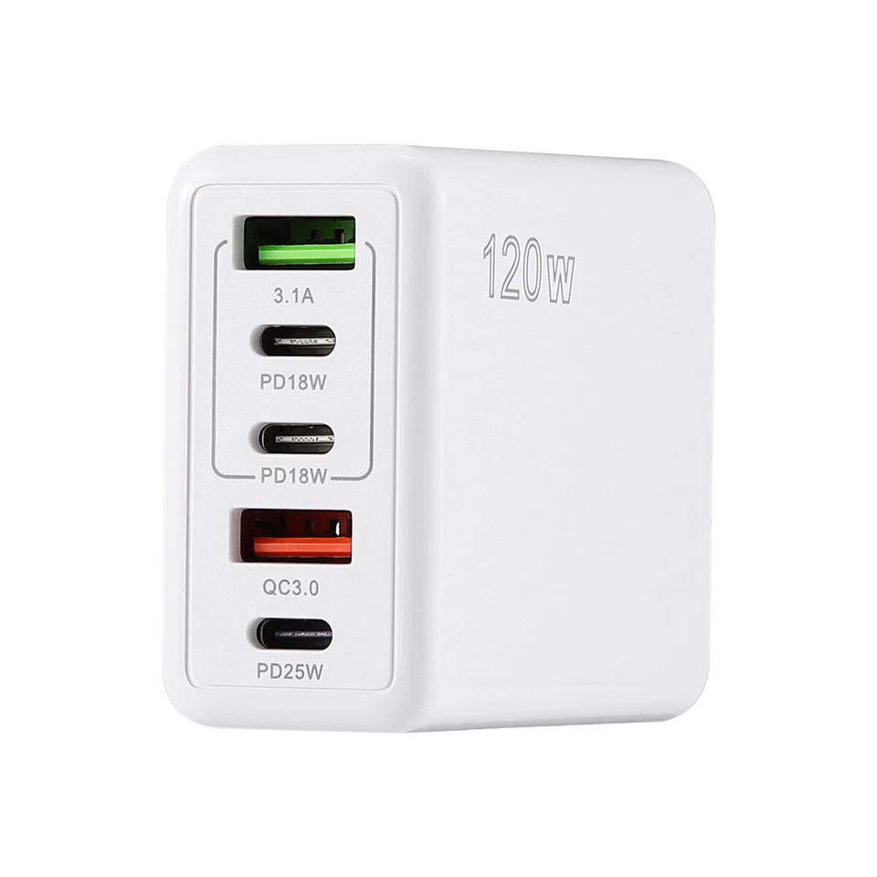Fast Usb C Charging Station 120W 3Pd+2Usb Charger Block Multiport Hub Portable