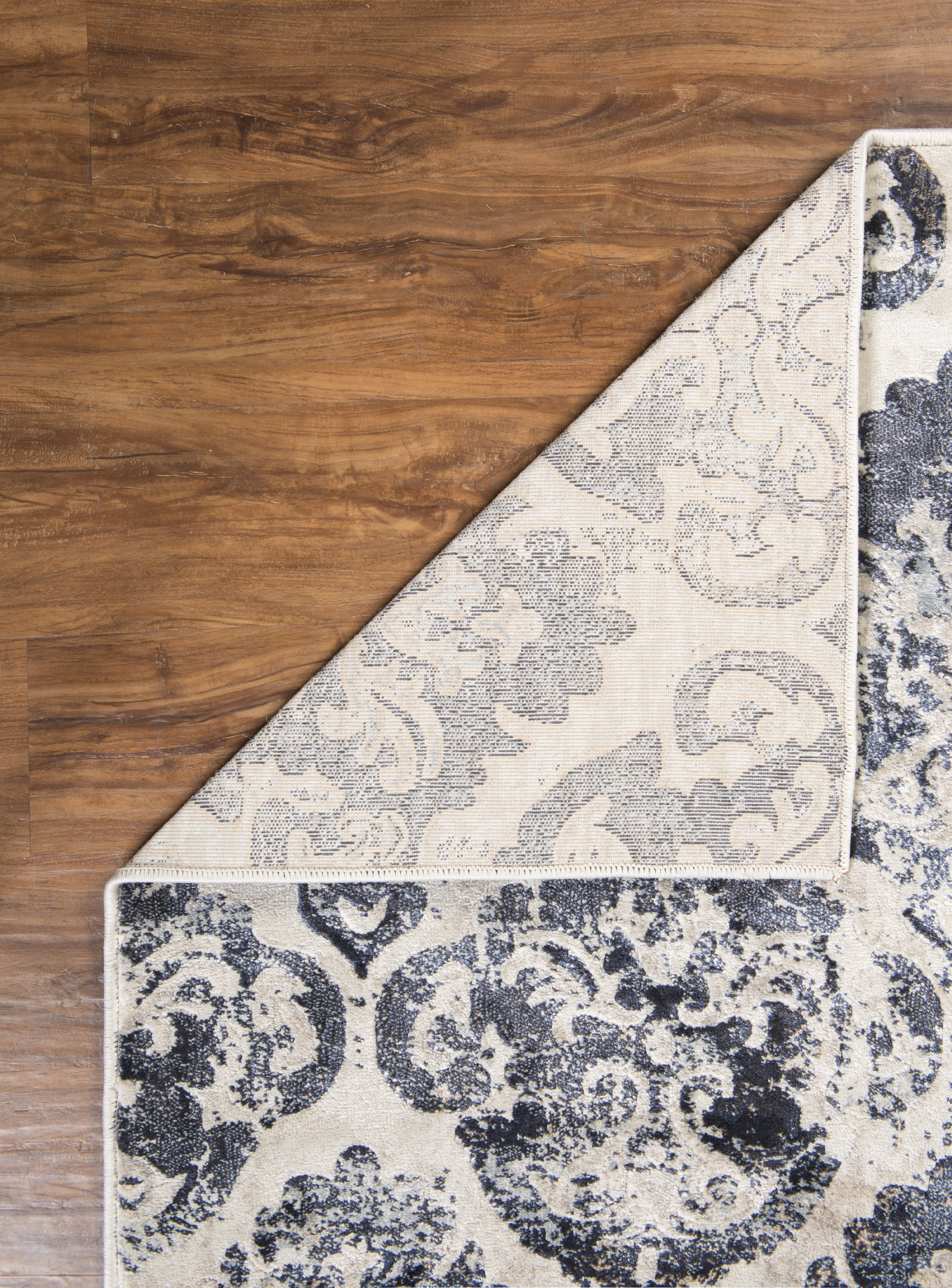 Jewel Clara Beige Navy Area Rug 5x7.6 Powerloomed 100% Polypropylene