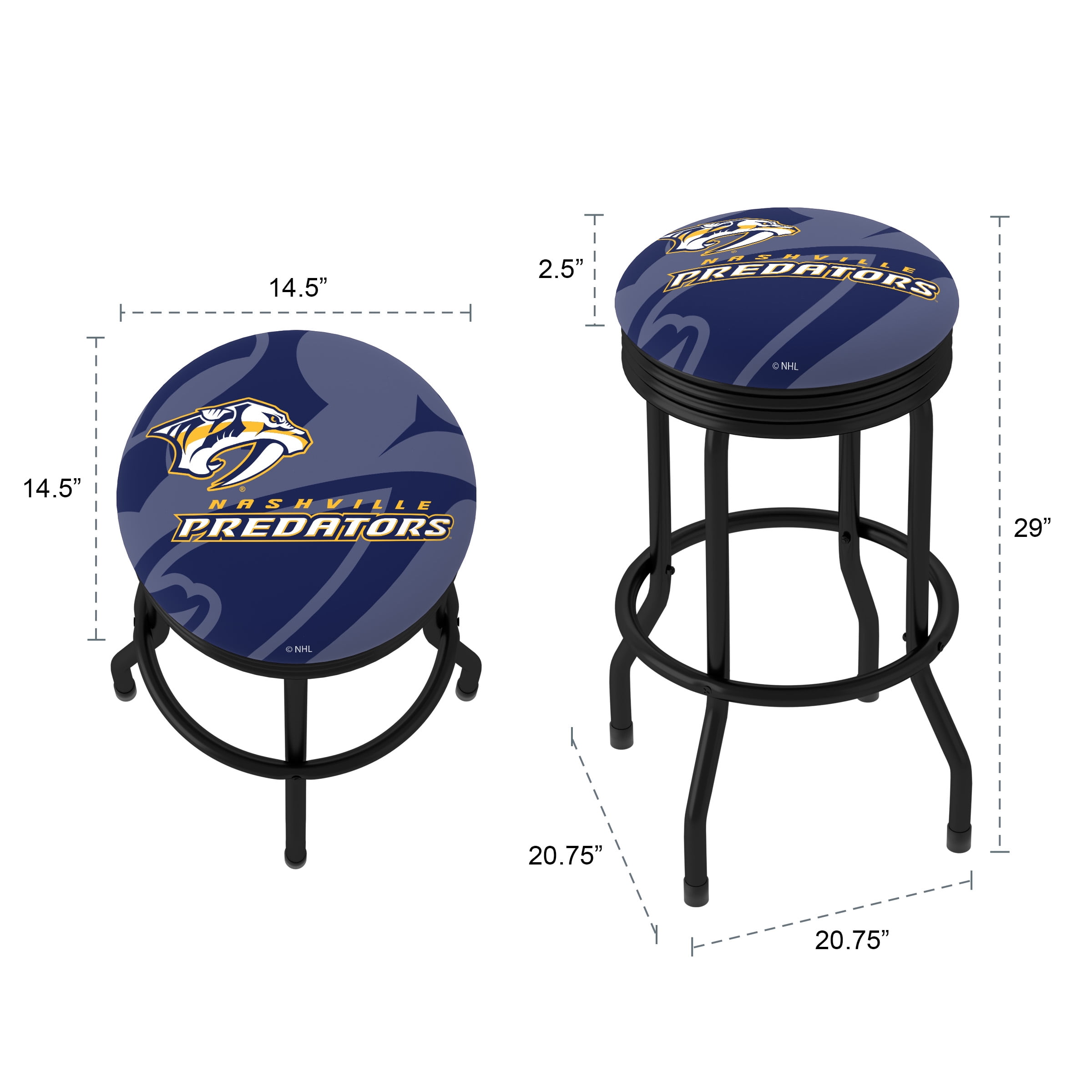 Trademark Gameroom Nashville Predators Logo Black Ribbed Barstool