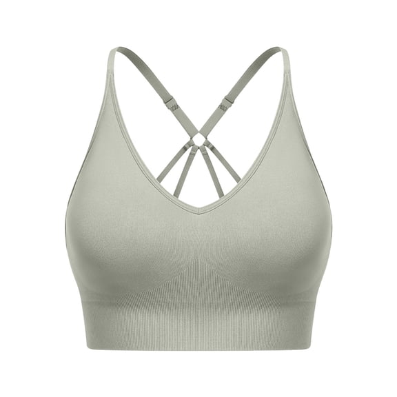 SCSAlgin Strappy V Neck Sport Bra for Women, Padded Seamless Wireless Supportive Racerback Criss Cross Workout Yoga Bra