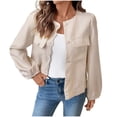 thumbnail image 1 of JGGSPWM Womens Open Front Button Down Long Sleeve Round Neck Tweed Jacket Texture Knit Cardigan Sweaters with Pockets Beige S, 1 of 8