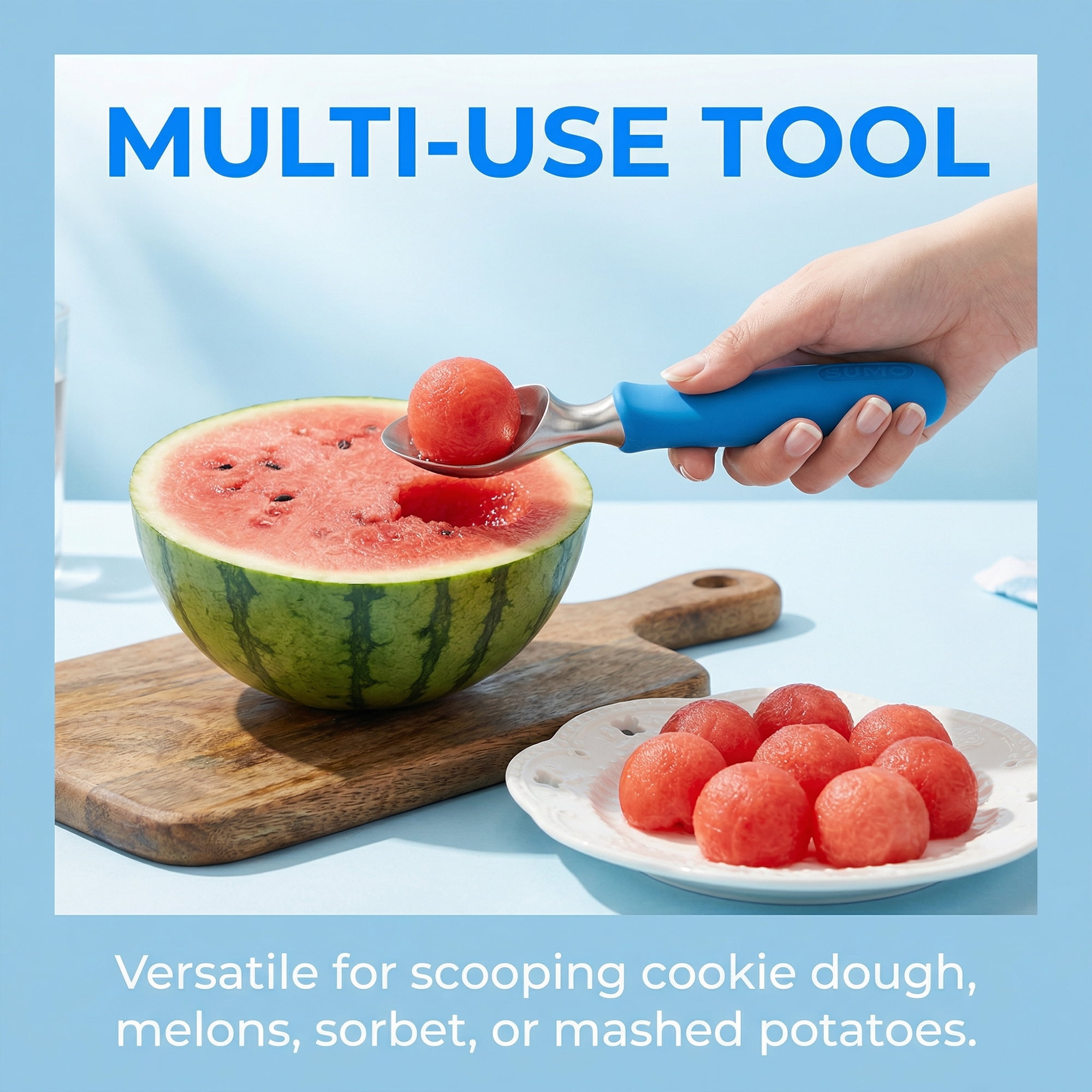 Unique Bargains Stainless Steel Ice Cream Scoop for Easy Use and Clean Blue 8.9in