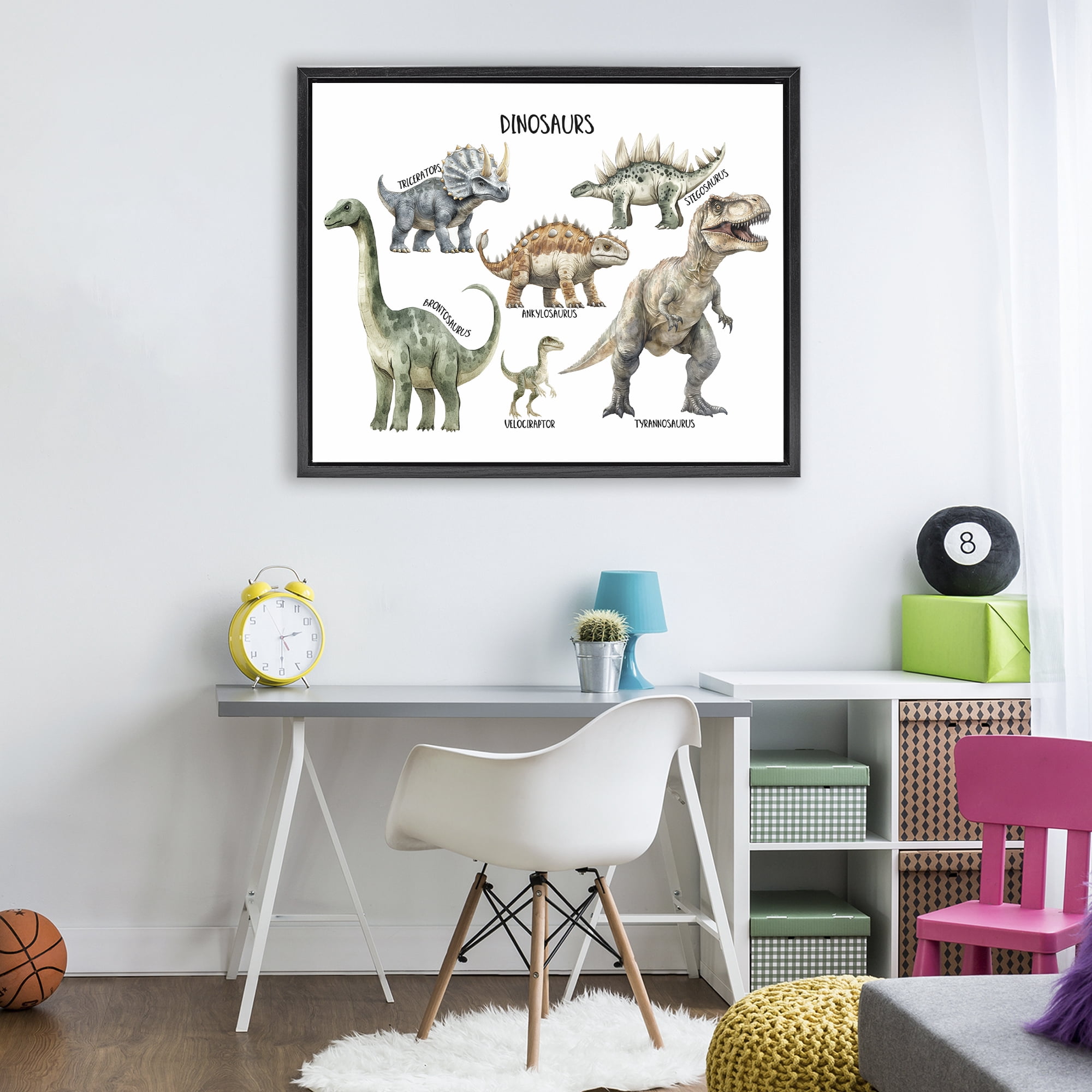 Stupell Industries Meet The Dinosaurs Black Framed Floater Canvas Wall Art, design by Christine Simpson Art