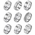 thumbnail image 2 of 9-piece set 8mm titanium steel men's and women's chain ring simple brushed wedding engagement ring set black 9-piece set 11, 2 of 5