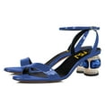 thumbnail image 2 of FSJ Women Open Round Toe Patent Leather Sandals Strappy Ankle Strap Mid Crystal Heels Fashion Party Dressy Work Shoes Size 14 Blue, 2 of 5