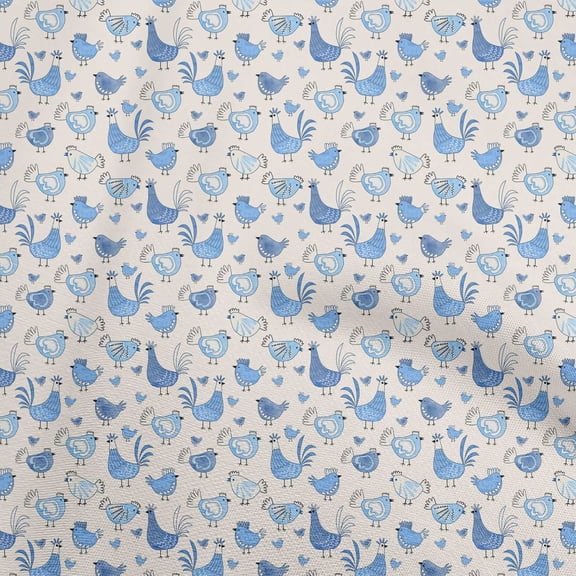 oneOone Cotton Cambric Sky Blue Fabric Birds Rooster Quilting Supplies Print Sewing Fabric By The Yard 42 Inch Wide