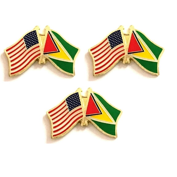 Guyana & US Crossed Flag Lapel Pins, Pack of 3