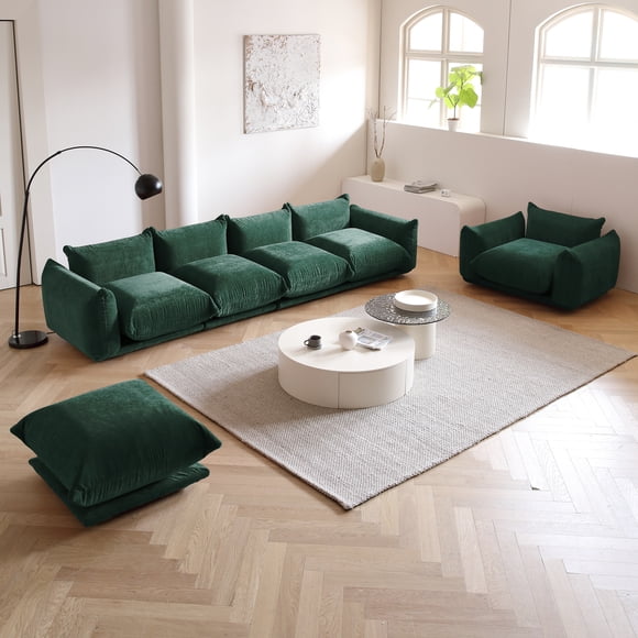 bokifol Ensembles de Canapé 4 Places et Canapé avec Accoudoirs, Ensembles de Meubles de Canapé Sectionnel Modulaire avec Ottoman, Ensemble de Canapé pour Salon, Vert