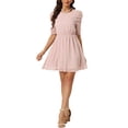 thumbnail image 1 of INSPIRE CHIC Robe à Manches Froncées Col Rond Métallique Étoiles Brillantes Rose G, 1 of 5
