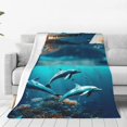 thumbnail image 1 of Fotbe Hawaiian Ship Dolphin Manta de Franela Acolchonada con Estampado, Súper Suave y Esponjosa, Extra Grande para Sofá, Cama, Uso Todo el Año-60"x50", 1 of 7