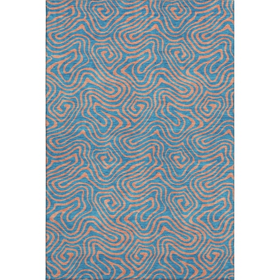 Addison Rugs Mayfield Premium Machine Washable Transitional Swirls Teal Rectangle Rug, 8' x 10'