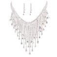 thumbnail image 1 of nipocaio Rhinestone Crystal Sets Necklace Earrings Pendant Silver Long Tassel, 1 of 4