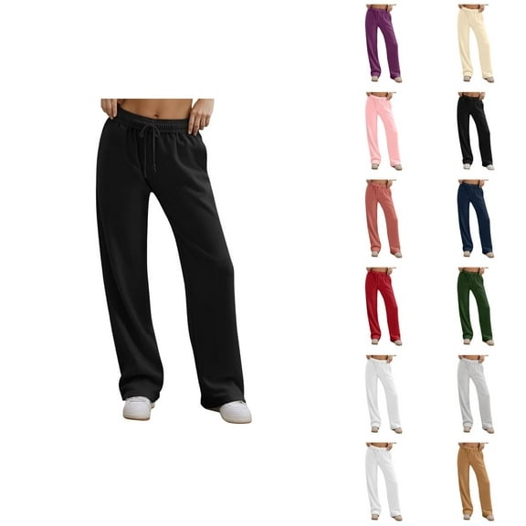 Sweatpants for Women 2025 Elastic Waist Drawstring Wide Leg Stretchy Loose Fit Pants with Pockets Casual Trousers