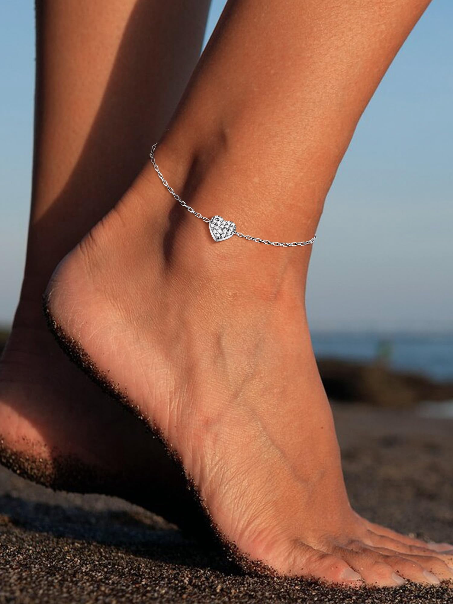 ChicSilver Elegant 925 Sterling Silvery Heary Anklet with Sparkling Cubic Zirconia - Stylish and Refined Design for Daily Wear, Holidays, and Parties