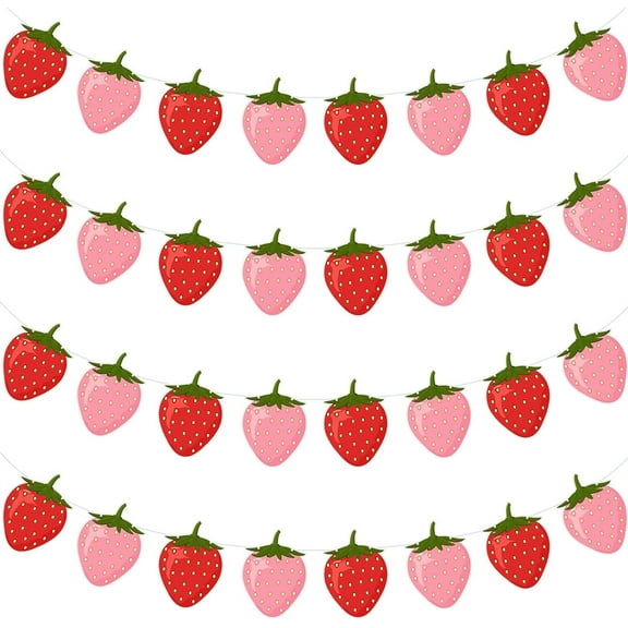 LIOUCBD 4 Pcs Berry First Birthday Decor Strawberry Baby Shower Decorations Hanging Banner Berry Garland for Strawberry Themed Party Favors Supplies(Red, Pink)