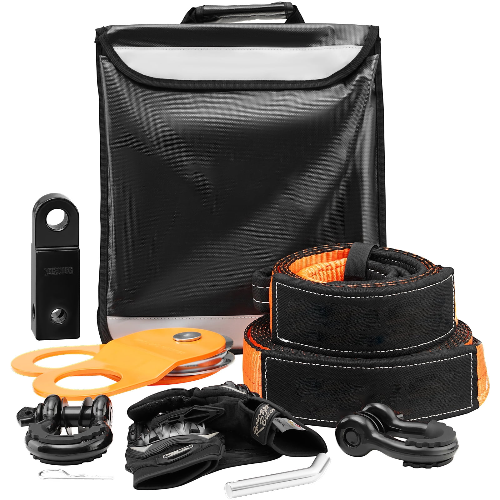 KFFKFF Off-Road Recovery Kit, 3" x 30' Tow Straps Heavy Duty with Hooks 30,000 lbs Winch Strap Kit, 44092 lbs D-Ring Shackles, Shackle Receiver