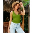 thumbnail image 6 of Vafful Women Tank Tops V Neck Summer Slim Slim Stretch Workout Sleeveless Tops Ribbed Racerback Blouses Grass Green X-Large, 6 of 7