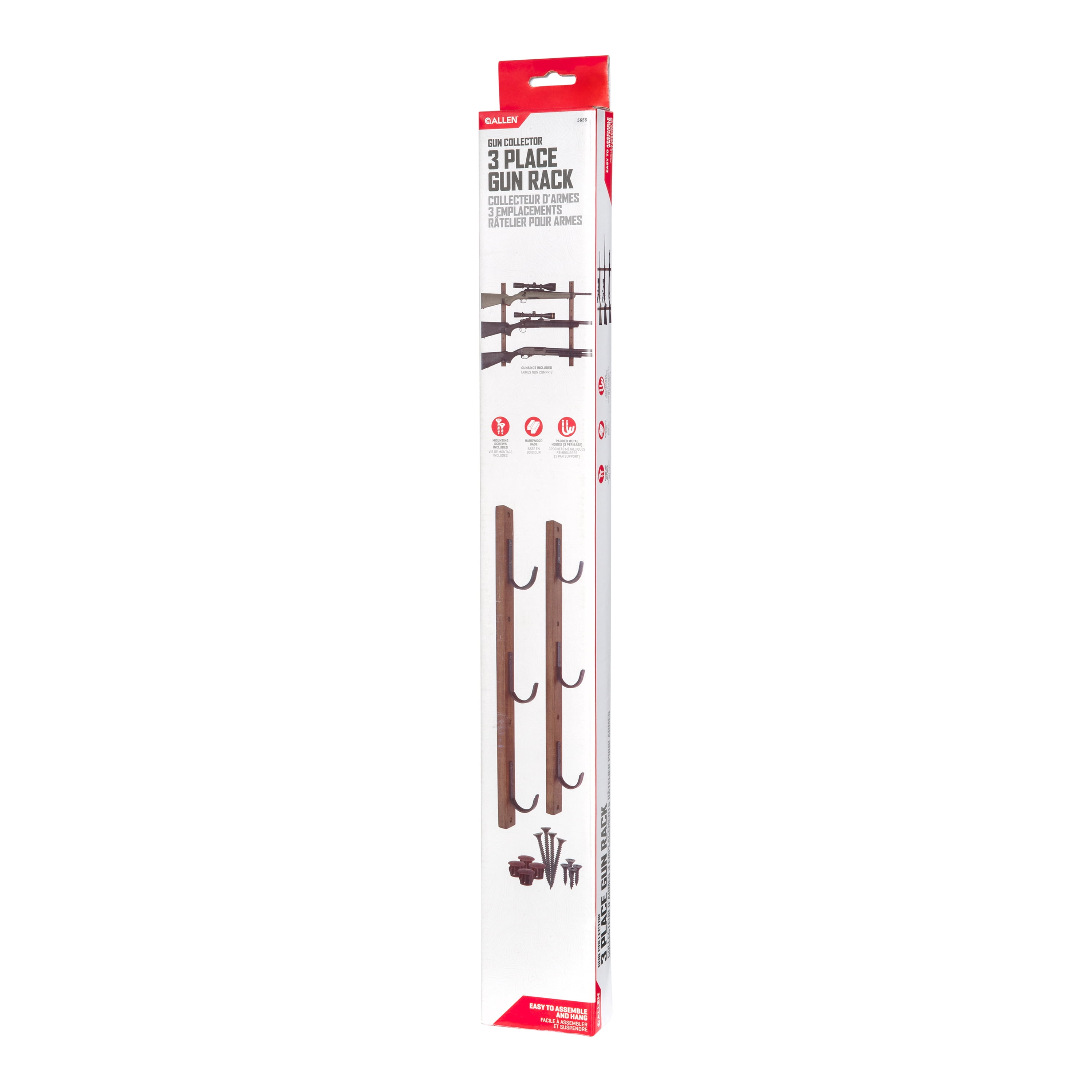 Allen Company Rifle Collector Hard Wood Wall Gun Rack, Holds 3 Firearms, Brown & Black, 5656