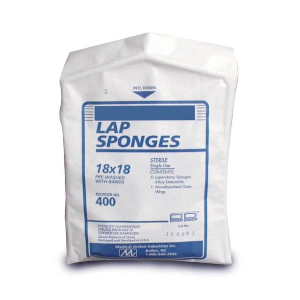Medical Action SingleUse Lap Sponges 18" x 18" Prewashed with bands