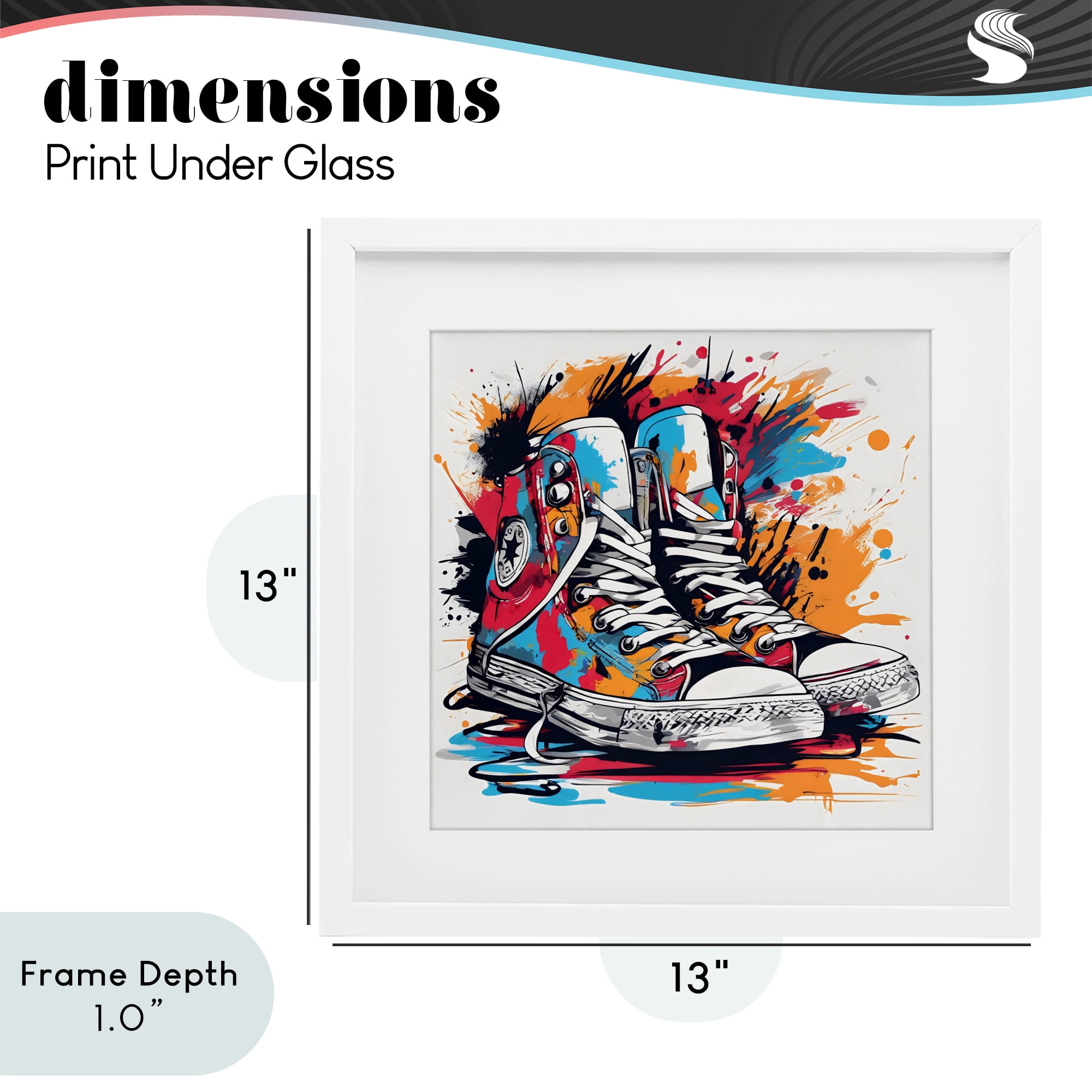 Stupell Industries Colorful Sneakers Graffiti Splash White Framed Print Under Glass, design by Creative Studio