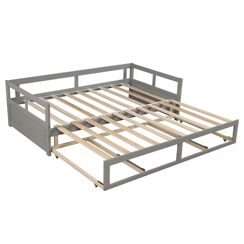 Lowestbest Wooden Daybed with Trundle Bed and Two Storage Drawers, Extendable Bed Daybed