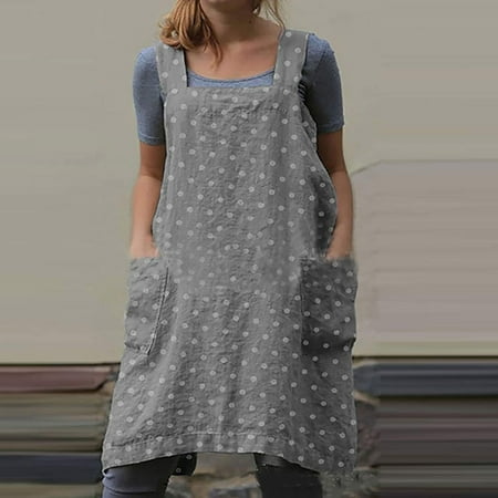 

Sleeveless Dress Clearance Women S Pinafore Apron Baking Cooking Cross Back Blend Dress With Pockets Gray M